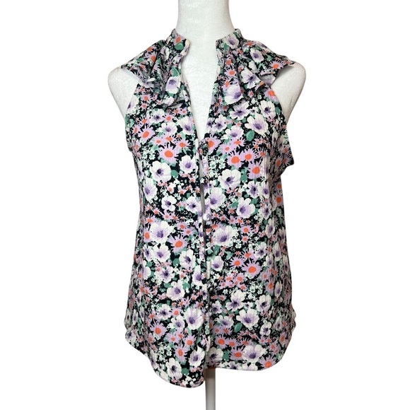 By Anthropologie Chalmers Floral Ruffle Collar Button-Down Halter Blouse Small - Picture 1 of 12